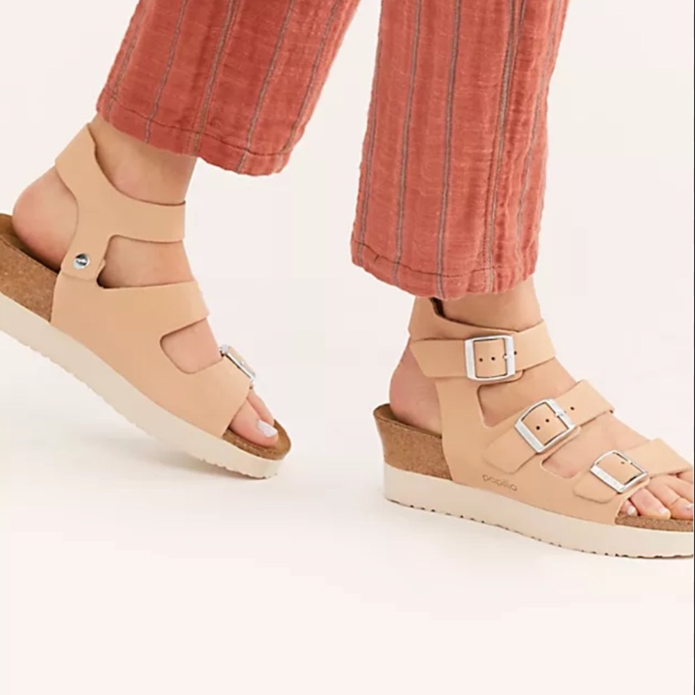 Birkenstock Papillio Linnea Platform Nude Wedge Sandals 38